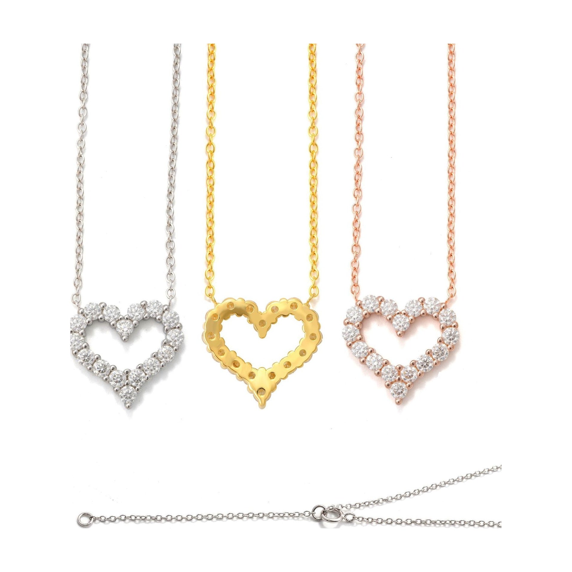 S925 Silver Moissanite Hollow Heart Necklace w/GRA